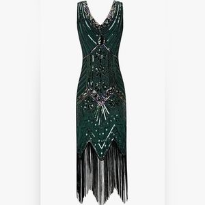Metme Flapper Dress 1920s Beaded Green Dress